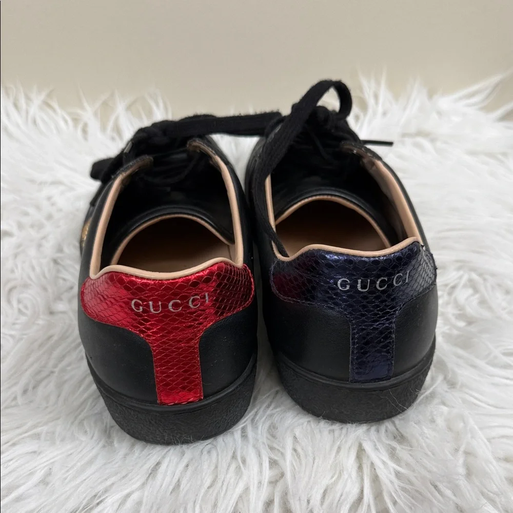 GUCCI ACE Black Sneakers with Red and Gold Accents bee 5 - Picture 4 of 16